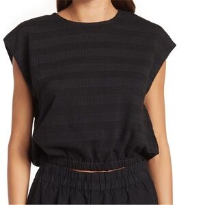 Madewell True Black Pointelle Knit Short Sleeve Crop Top